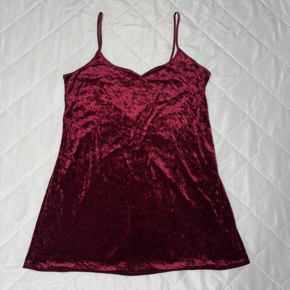 VTG Vamp Velvet Slip Dress L Burgundy Red‎ Intimate Moods Whimsigoth Romantic - Picture 3 of 8